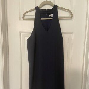 Navy Blue High Neck V Neck Cocktail Dress - Size Medium